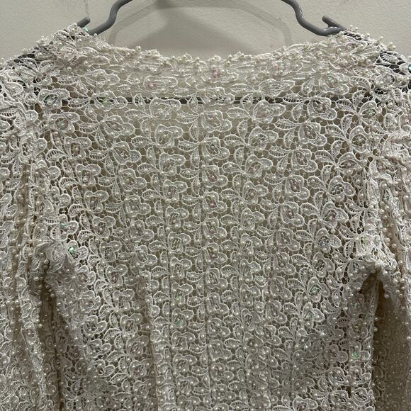 VTG Ivory Beaded Lace Cardigan Pearl & Sequin Embellished Party Bridal NYE Glam - Picture 8 of 11